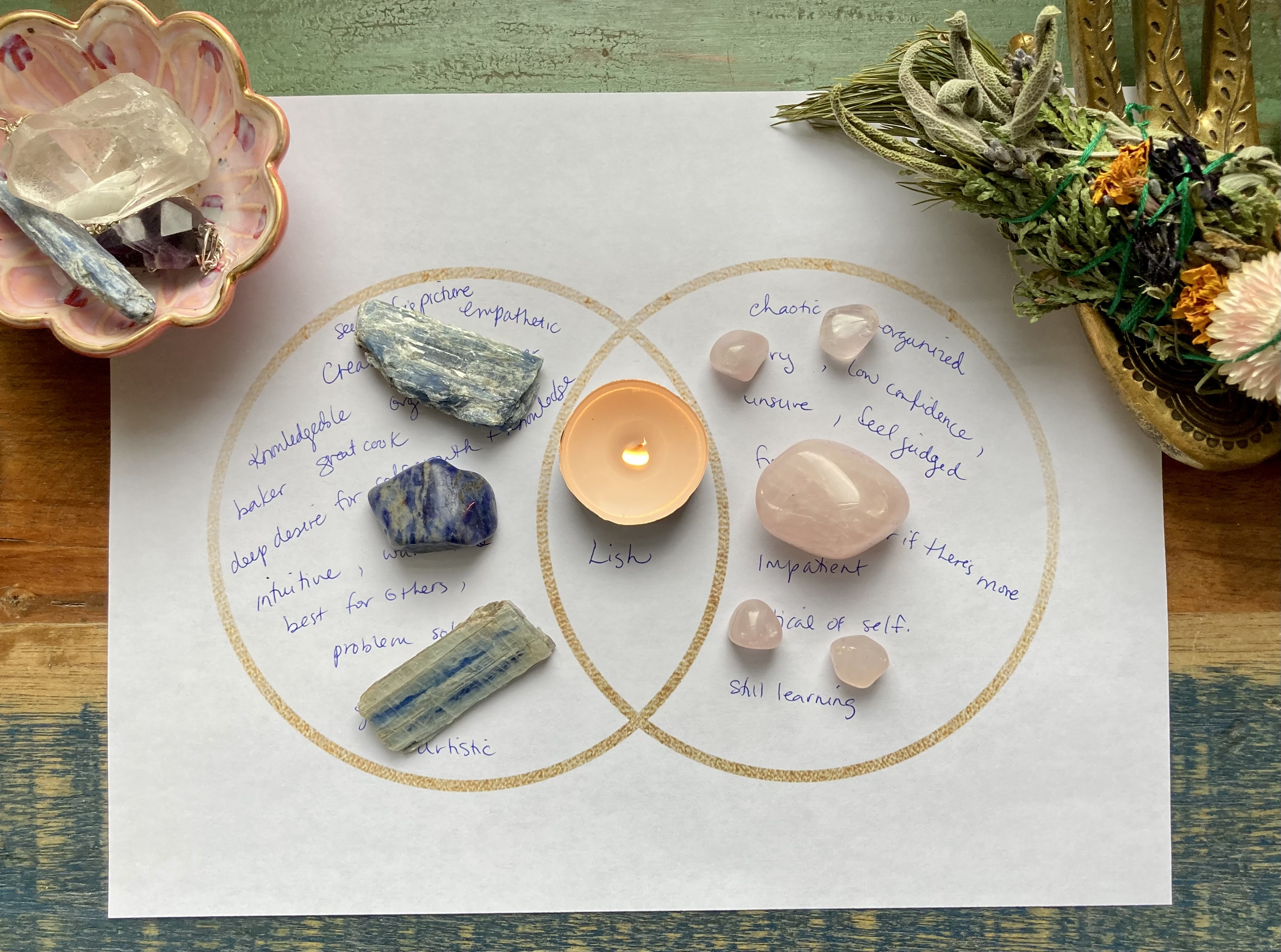 pink crystals, blue crystals, crystal grid, vesica Pisces
